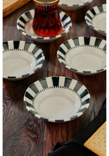 Cooker 6'lı Desenli Porselen Çay Tabağı Siyah