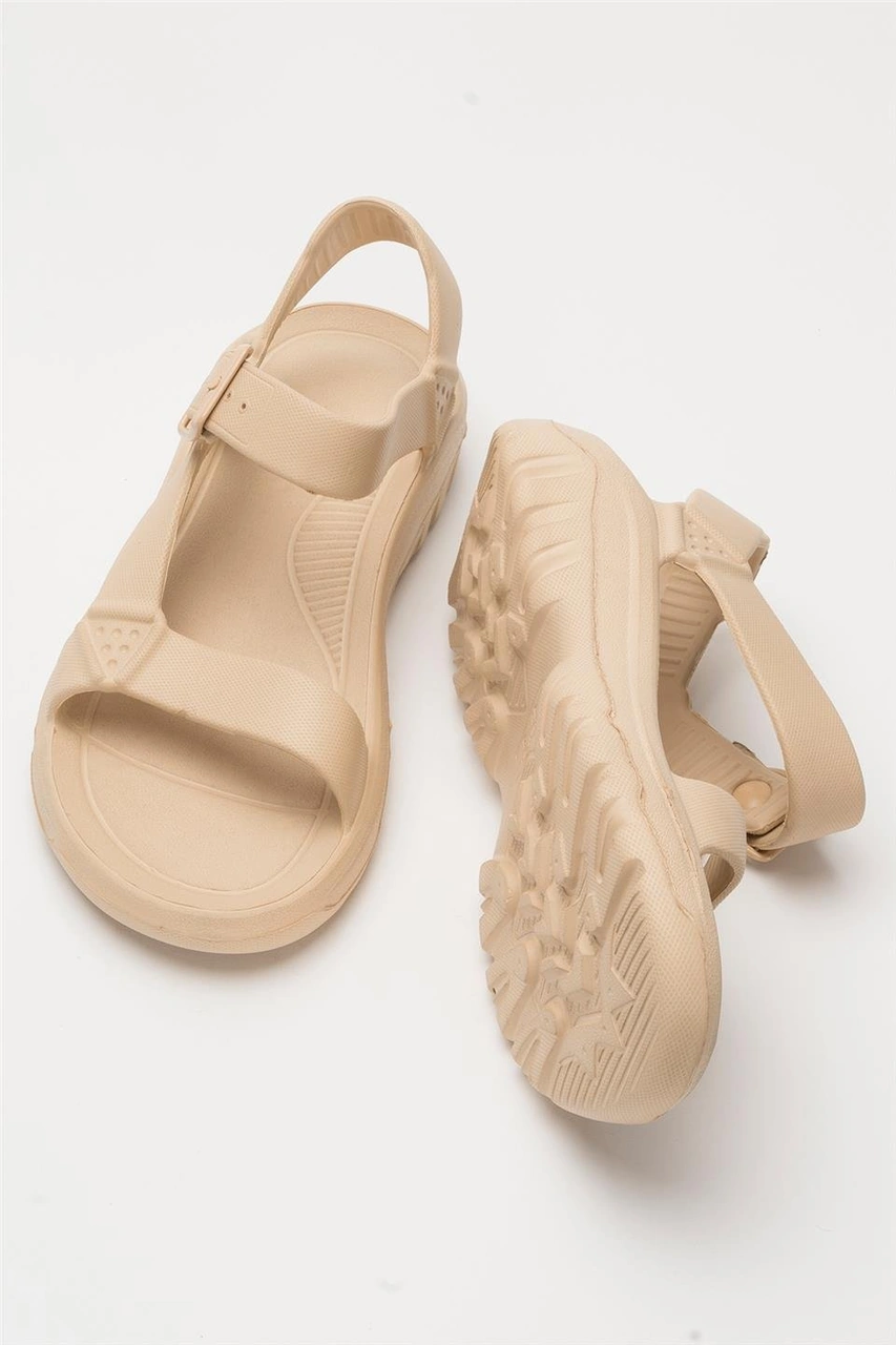 Unisex Eva Spor Kaymaz Yürüyüş Sandaleti Krem Krem