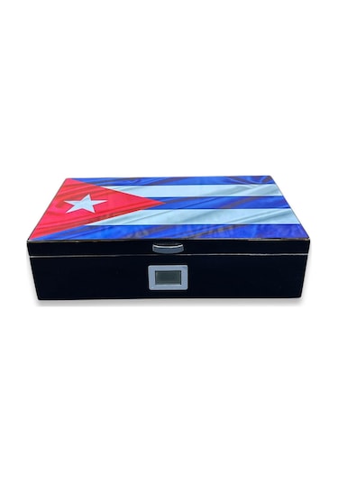 Lubinski İtaly Cuban Flag Humidor Puro Kutusu Siyah 80's
