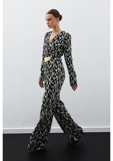 Sateen Desenli Saten Tulum - Siyah