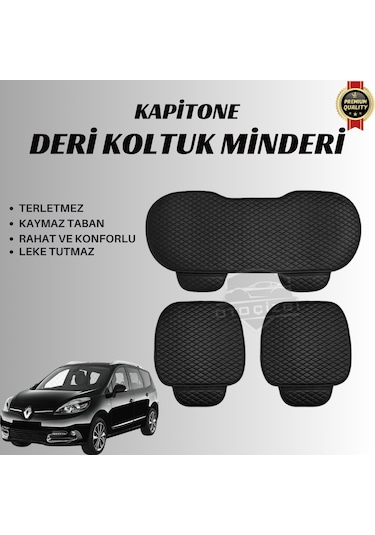 Renault Scenic 2 Uyumlu Deri Kapitone Koltuk Minderi Koruma Kılıfı 3 Lü Set