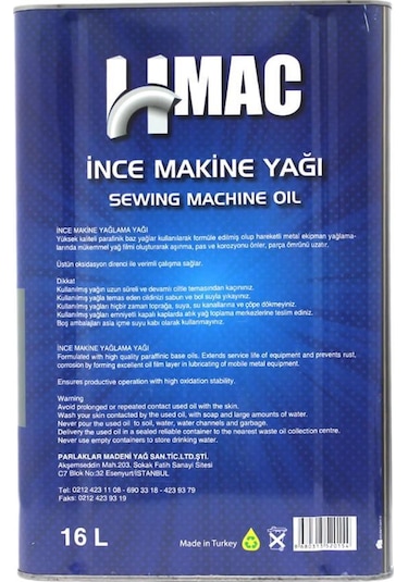 H-Mac İnce Makine Yağı Dikiş Makinesi Yağı 16 L