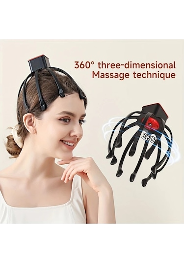 Elmpaly Siyah Elektrikli Ahtapot Pençe Kafa Masajı Usb Şarj 3 Hız Taşınabilir Titreşim Masaj Aleti siyah