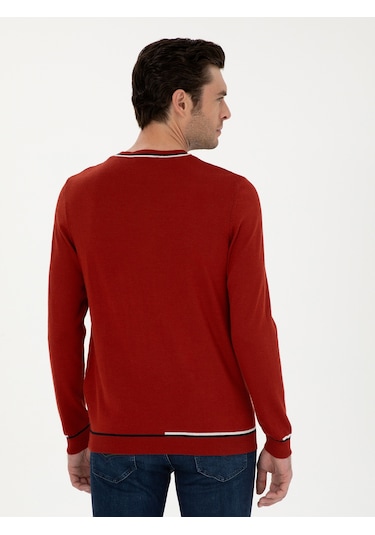 Cacharel Kiremit Slim Fit Yün Karışımlı Bisiklet Yaka Triko Kazak Kırmızı