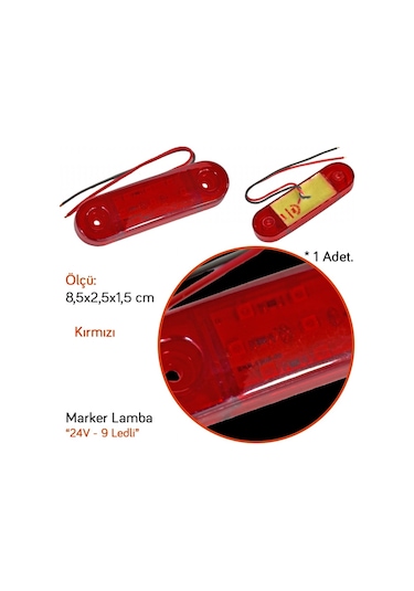 Tas 24v Side Marker Lamba 9 Ledli Kırmızı 8,5x2,5 Cm Tas.018k-24 2 Li