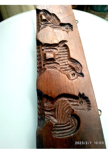 Omeniv Antika Masif Ahşap 3 Figürlü Pasta Kurabiye Kalıbı