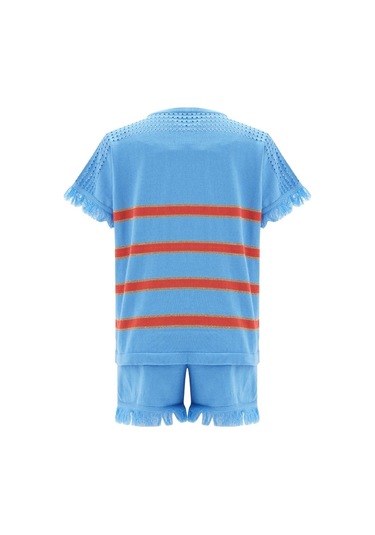 Peraluna Hannah Blouse & Shorts Pamuklu Yazlık Kadın Triko Şort T Mavi