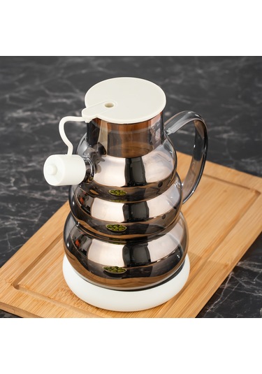 Porsima 3617-2 Kapaklı Borosilikat Cam Yağlık Sirkelik Yağdanlık 1000ml Beyaz Beyaz