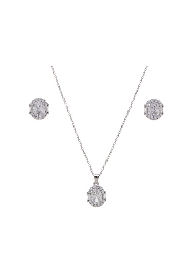 5-8 Mm Oval Zirkon Taşlı 925 Ayar Gümüş Kadın 2'li Set Gümüş