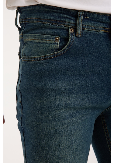 Erkek Pantolon Regular Fit Yeşil Tint Fermuarlı Rahat Giyim Jeans Yeşil Tint