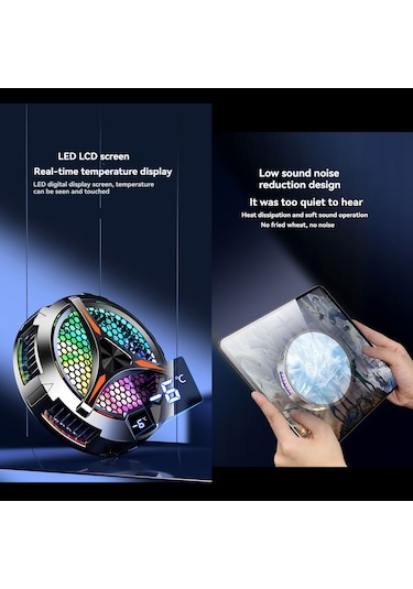 Tenfowee X42 Manyetik Soğutucu - Geniş Alanlı Hızlı Soğutma, Led Sıcaklık Göstergeli Tablet Soğutma Sistemi Siyah