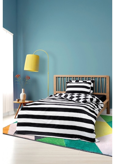 Cozy Home Mono Tek Kişilik Lastikli Çarşaflı Nevresim Takımı Code Siyah Siyah
