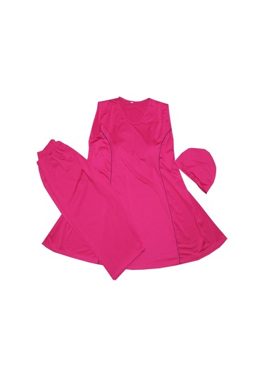 Kadın Tesettür Mayo Japone Kollu Likralı Üstü Yapışmaz Gülkurusu