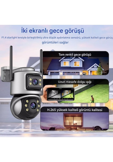 Ip Wıfı Kablosuz Kamera Dış Mekan Cctv Ptz Akıllı Ev Çift Lens