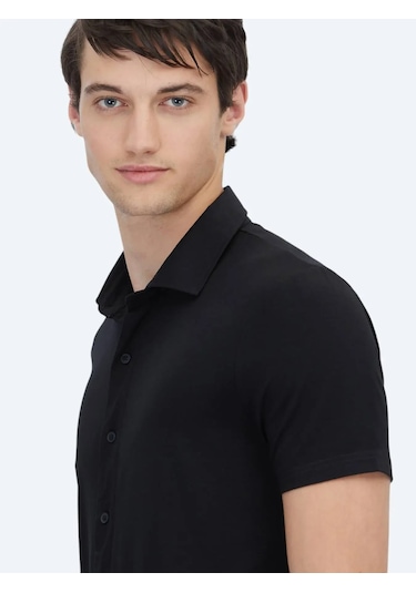 Kip Siyah Düz Regular Fit Casual Gömlek Siyah