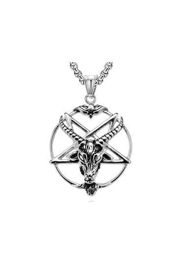 Sabbatic Baphomet Keçi Ritüel Lucifer Pentagram Kolye Gümüş