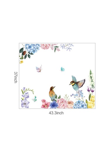 Geeksen Renkli Pvc Kuş Ve Çiçek Desenli Duvar Sticker - Ev Dekorasyonu, Kusurlu Duvarları Gizle, Kolay Uygulama 94x110cm Çok Renkli