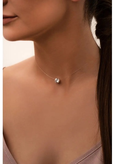 Lapshov 925 Ayar Gümüş İplik Üzerine Kayar Taşlı Kolye 160523479 Gri