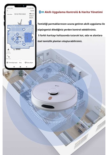Yui RS16 Pro Max Pet Kit Özellikli Akıllı Robot Vacuum & Mop Süpürge