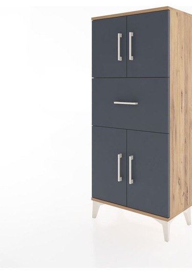 Hyperion Dolap Tek Raflı Tek Çekmeceli 4 Kapaklı 60x44x134 Çam-antrasit Atlas Çam