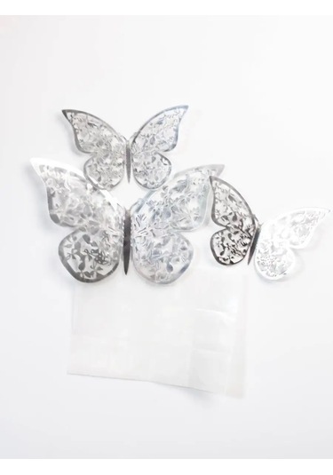 Damani Duvar Dekoru Gümüş Rengi 3d Parıltılı Kelebekler 144281125 Gri