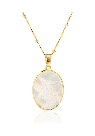 Geeroyoo Mikro Takı 18k Altın Kaplama Bakır Zincir 45cm - Doğal Beyaz İniyelik Pendent - Korumalı, Güçlü Ve İçgörü Sağlayan Stileş Kolye Gold