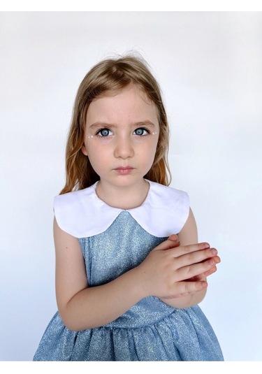 Linola Baby Kids Shiny Simli Bebe Yakalı Çocuk Elbisesi Mavi