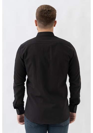 White Stone Malta G2303 Keten  Regular Fit Pamuklu Gömlek Siyah - L Siyah
