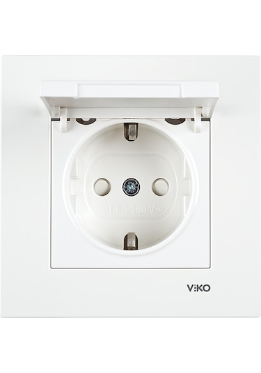Viko Karre Beyaz Kapaklı Topraklı Priz Çerçeve Dahil