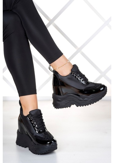 Erkan Saçmacı Tatyana Siyah Taşlı Gizli Dolgu Günlük Ayakkabı Siyah