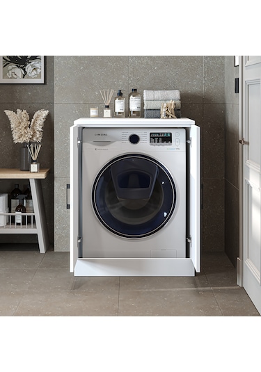 Çamaşır Kurutma Makinesi Alt Dolabı Kapaklı Banyo Alt Dolap.11 Mat Beyaz