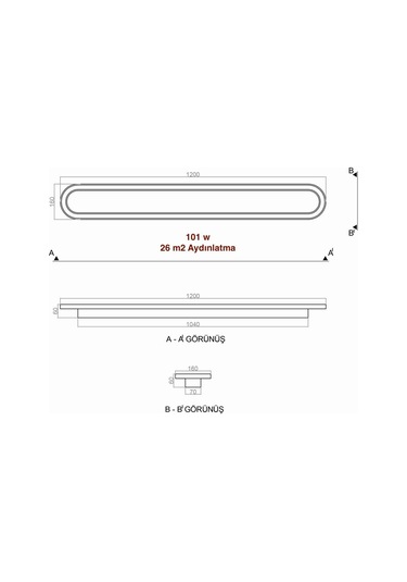 Samsung Uyumlu Ledli Tavan Tipi Plafonier Led Avize 120x16 Cm Siyah - Sarı