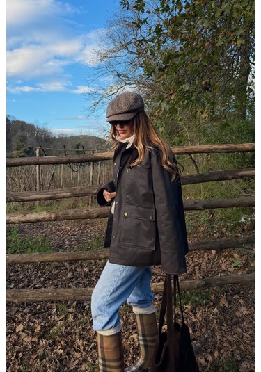 Kahverengi Kadife Ek Yaka Detaylı Mont - 5132 Kahverengi