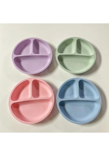 Trendooze Sevimli Mavi Gıda Sınıfı Silikon Emici Eğitici Yemek Tabağı Çocuklar İçin mavi