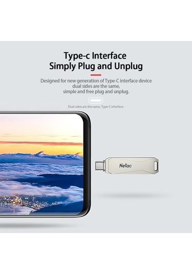 Netac U782c 128gb Type-c + Usb Çift Arayüz Flash Bellek Tak Ve Çalıştır Cep Telefonu Hafıza Genişletme U Disk Gümüş