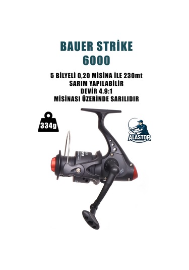 Alastor Olta Makinesi Strike 6000 Olta Makarası 5 Bilyeli Misinası Sarılı