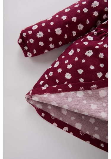 DeFacto Kız Bebek Çiçekli Uzun Kollu Pazen Elbise D7428A524WNBR204 Bordo