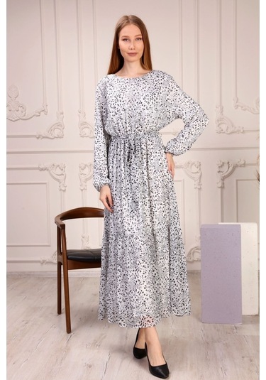 Aymeravm - Desenli Kuşaklı Büyük Beden Kadın Elbise - Çuha0702Ga