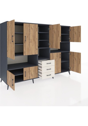 Kronos Dolap 13 Raflı 3 Çekmeceli 9 Kapaklı 220x59x163 Antrasit-ç Antrasit-çam/aytaşı