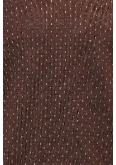 Açık Kahve Nokta Desenli V Yaka Kazak 001