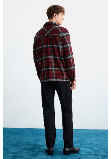 Allenı Erkek Pamuk Gömlek Yaka Relaxed Oduncu Kırmızı Gömlek