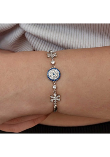 Gümüş Nazarlı Kar Tanesi Kadın Bileklik Gümüş