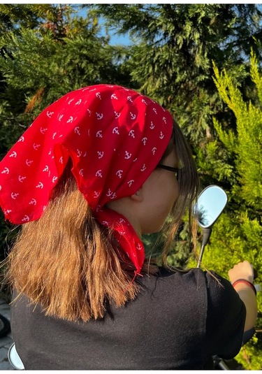 Herşey Nota Çapa Desen Fular Pamuklu Unisex Kırmızı 1722 Çok Renkli