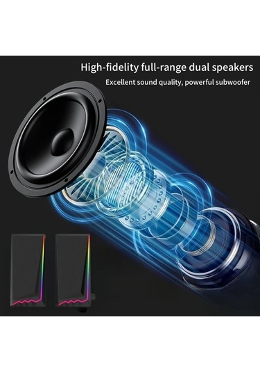 Willowhaven Siyah 1 Adet Rgb Işıklı Ses Sistemi, Usb Tak Çalıştır Bilgisayar Hoparlörü, Pc Tv Laptop İçin