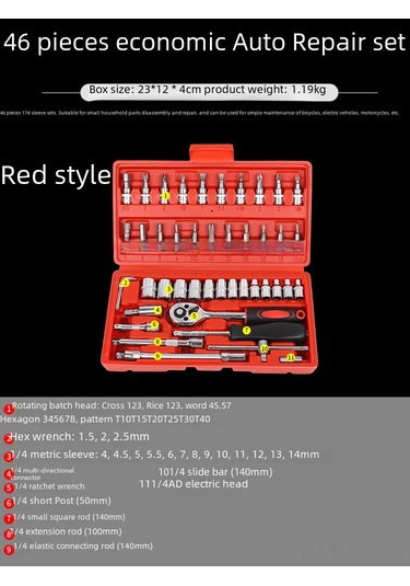 Reedark Profesyonel Otomobil Tamiri İçin 46 Parça Ratchet Anahtar Seti - Tamir Çanta İle Tamir Araçları Topluluğu