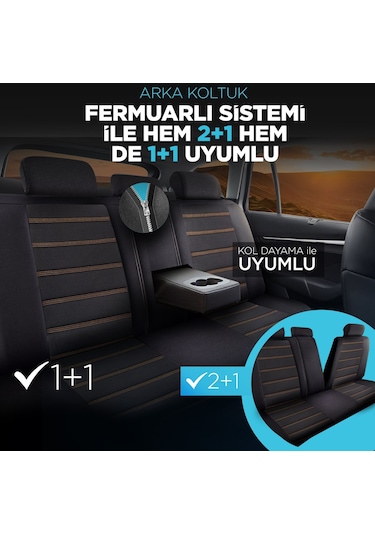 Panda Special Serisi Jakar Kumaş Oto Koltuk Kılıfı - Siyah - Taba