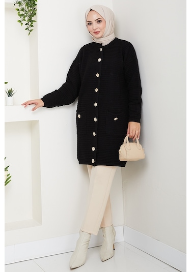 Lezgi Düğmeli Triko Hırka 1599 - Siyah Siyah
