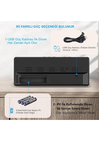 HyMark LED Ekran USB Güç Dijital Aynalı Masa Saati Sıcaklık Alarm Takvim/ADPT