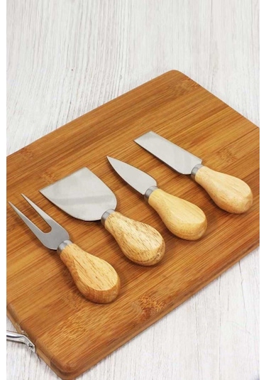 Mimoza 4 Parça Bambu Saplı Peynir Bıcağı Seti 4 Lü Gri