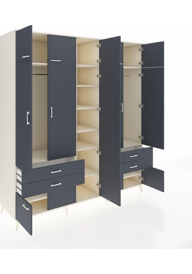 Kronos Dolap 12 Raflı 4 Çekmeceli 2 Askılı 220x59x243 Aytaşı-antrasit/antrasit Antrasıt/antrasıt